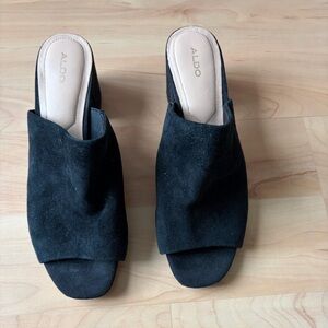 Aldo Black Suede Open-Toe Slide Mules